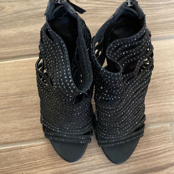 Zigisoho- Black sparkle rhinestone lattice heels- Womens size 8.5 - Picture 3 of 12